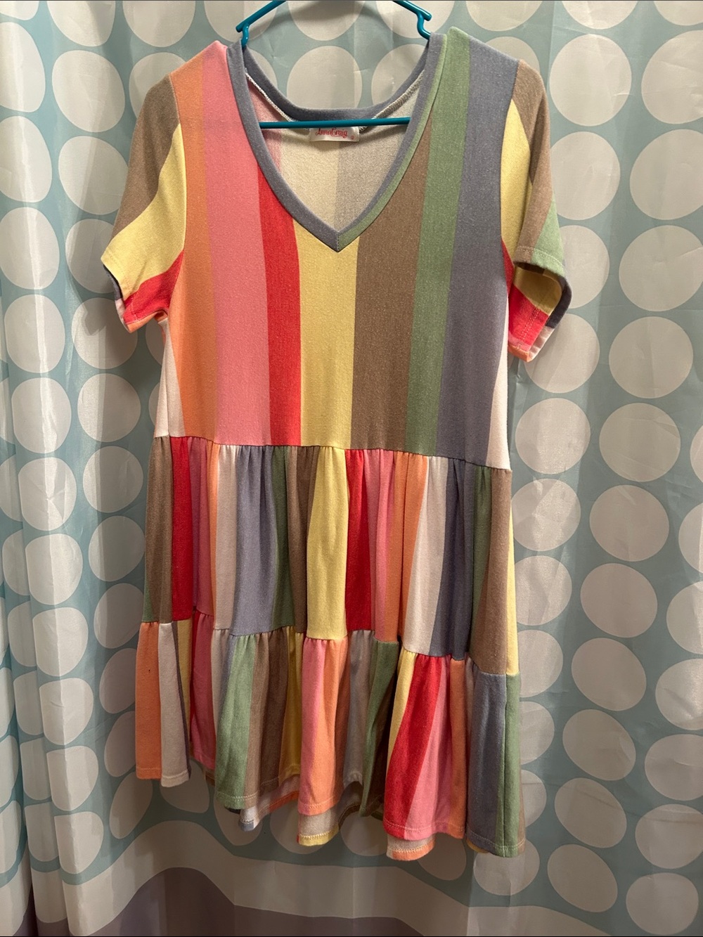 Girls' Multicolor Striped Tiered V-Neck Dress
